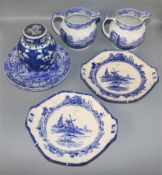 3 large Royal Doulton windmill dishes and a quantity of other blue and white china